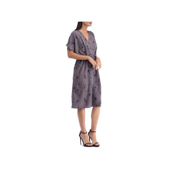 COLLECTION BY BOBEAU Womens Gray Short Sleeve Below The Knee Faux Wrap Dress S - Picture 3 of 3